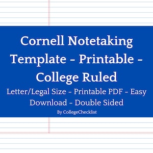 Cornell Notes Notetaking Template - Printable College Ruled Lined Notebook Paper - Easy Download - Red & Blue Color - School Essentials