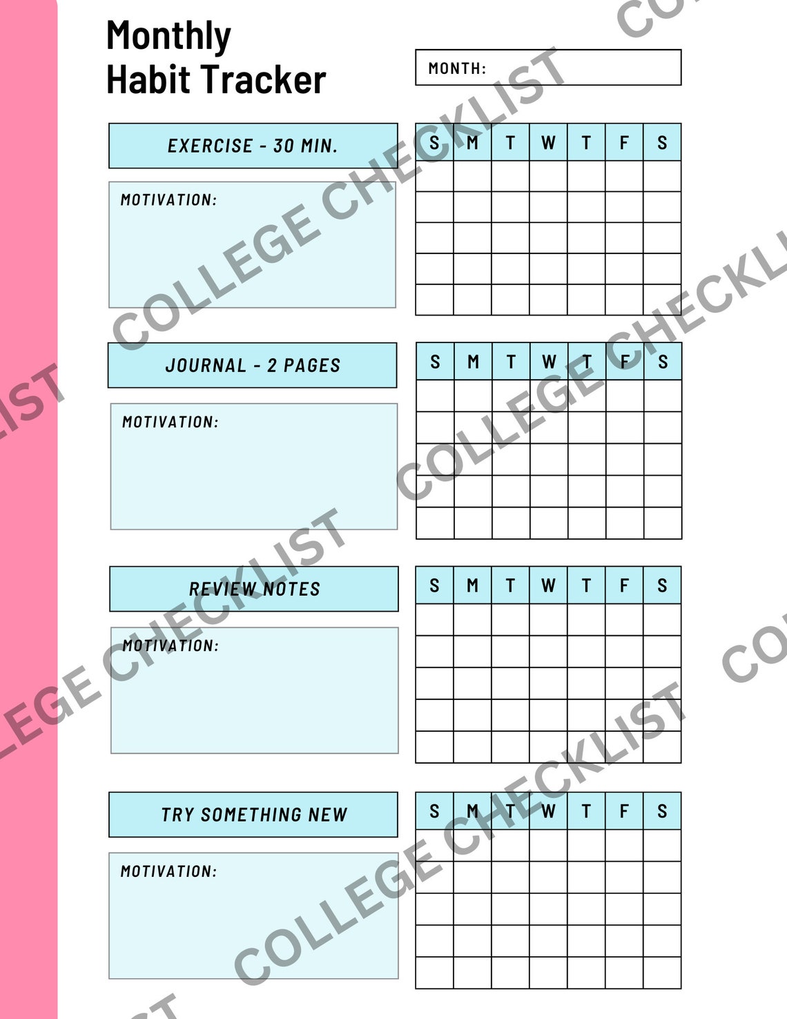 Monthly Habit Routine Tracker for College Students - Stay Motivated to ...