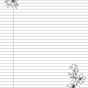 Cute Printable College Ruled Lined Notebook Paper With Margins - Floral ...