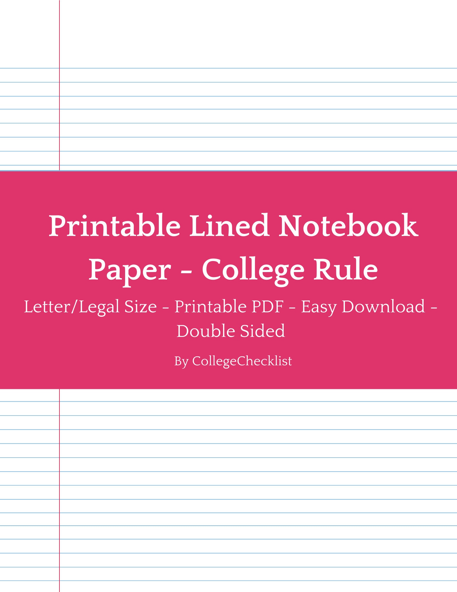 printable college ruled lined notebook paper with margins etsy