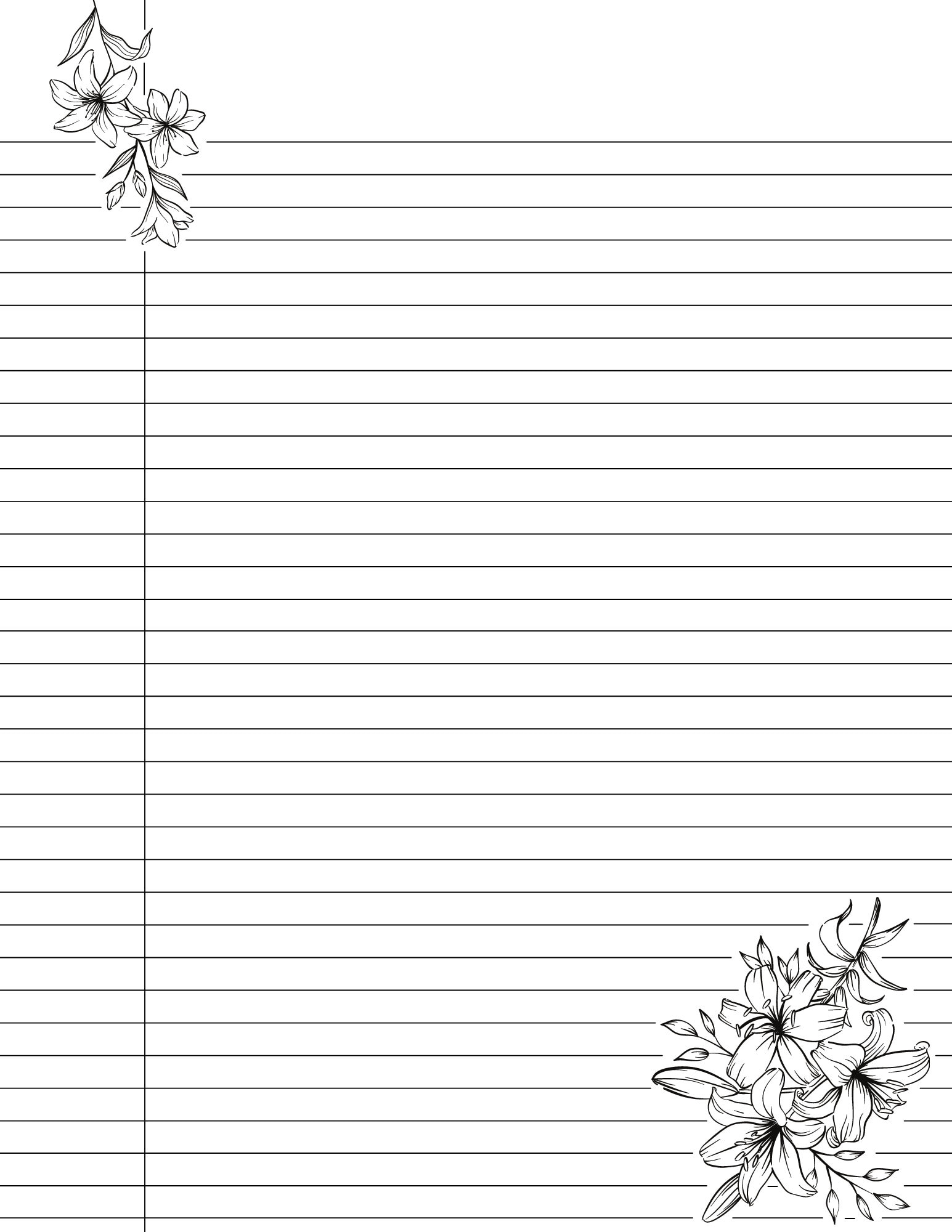Cute Printable College Ruled Lined Notebook Paper With Margins Floral Cute Printable College Ruled Lined Notebook Paper With Margins Floral