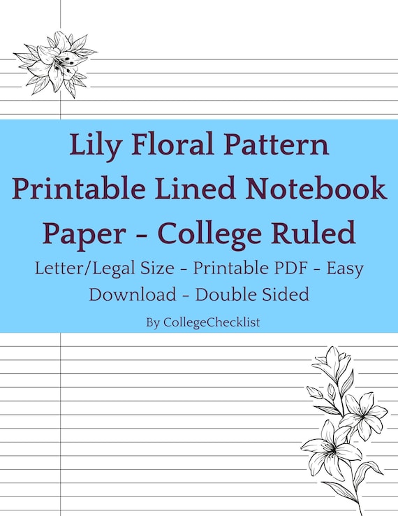 cute printable college ruled lined notebook paper with margins etsy