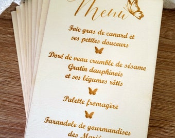 Faire part en bois/menu