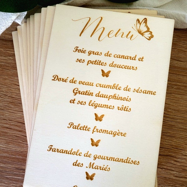 Faire part en bois/menu