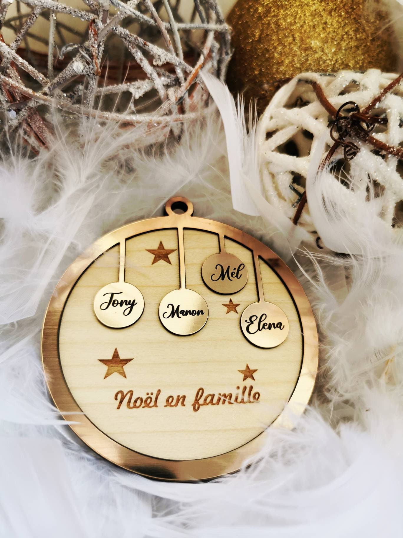 Boule de Noël en Bois Personnalisé