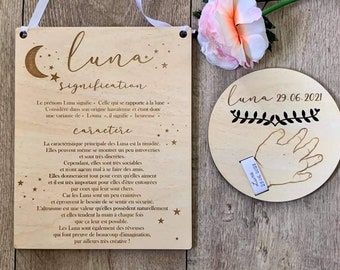 Pancarte signification prénom personnalisé/support en bois Bracelet maternité