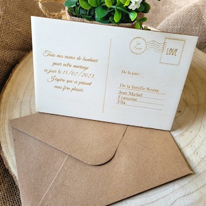 Carte postale en bois faire part/invitation/message