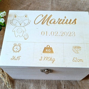 Personalized wooden birth memory box