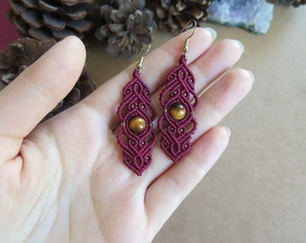 Tiger Eye Micro Macrame Earrings - Bohemian Jewelry - Victorian Earrings - Elegant Witch - Unique Gift for Her