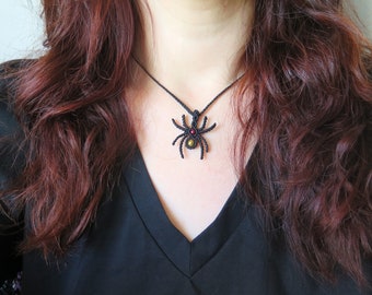 Hematite Spider Necklace / Witchy Gemstone Pendant / Halloween Jewelry / Unique Witchy Gift