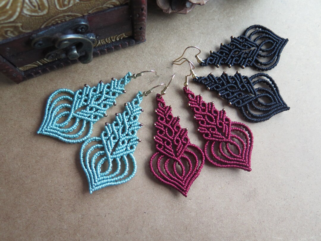 Micro Macrame Elegant Earrings Macrame Heart Earrings Etsy