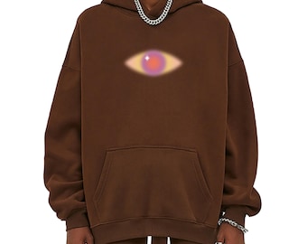 Sudadera con capucha de gran tamaño con diseño de ojo malvado de Aura: ajuste holgado unisex, mezcla de algodón grueso, ropa informal para otoño e invierno