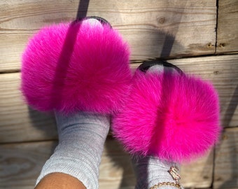 pink fuzzy slides