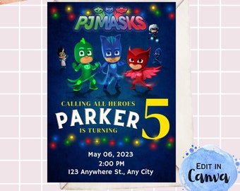 Editable PJ Masks Invitation | PJ Masks Birthday Invitation | PJ Masks Birthday party | Instant Download | Invitation