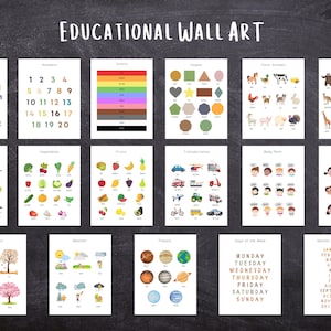 Homeschool educatieve printables, wanddecoratie voor peuters kinderen muurkunst Montessori educatieve poster speelkamer slaapkamer instant download