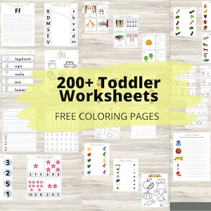 Printable Toddler Worksheets or Toddler Workbook Instant Download Alphabet, Numbers, Shapes, Colors, Opposites, Coloring pages