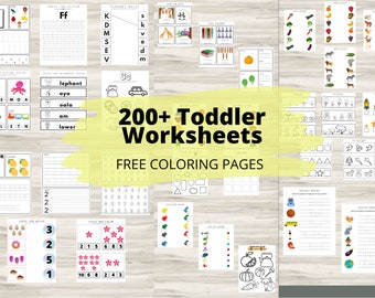 Printable Toddler Worksheets or Toddler Workbook Instant Download Alphabet, Numbers, Shapes, Colors, Opposites, Coloring pages