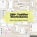 Printable Toddler Worksheets or Toddler Workbook Instant Download Alphabet, Numbers, Shapes, Colors, Opposites, Coloring pages 