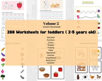 288 Printable Toddler Worksheets, toddler workbook, homeschool, Instant download toddler worksheets