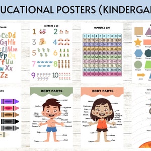 36 Educatieve muurposters of grafieken voor de kleuterschool | Klaslokaalposters | Digitale download | Slaapkamerposters | Thuisonderwijs | Voorschoolse posters