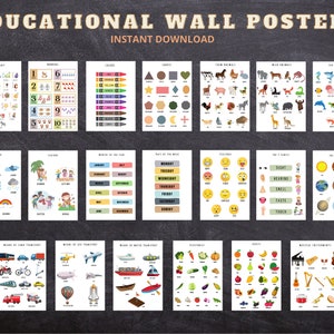 Set von 20 pädagogischen Wandpostern, 20 Homeschool Wandposter Printables, Montessori, Spielzimmer Poster, Klassenzimmer Dekor Poster