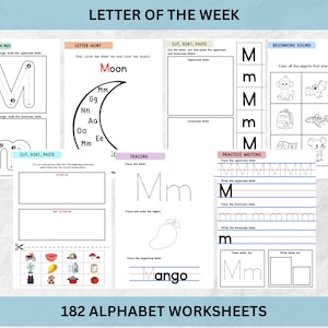 Letra de la semana para preescolar y jardín de infantes / Hojas de trabajo del alfabeto / Educación en casa / Montessori / Imprimibles / Descarga instantánea / Archivo digital