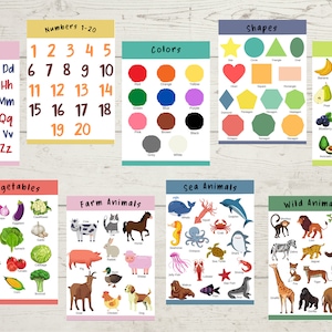 Imprimibles educativos para el hogar, decoración de pared para niños pequeños, arte de pared, póster educativo Montessori, sala de juegos, dormitorio, descarga instantánea