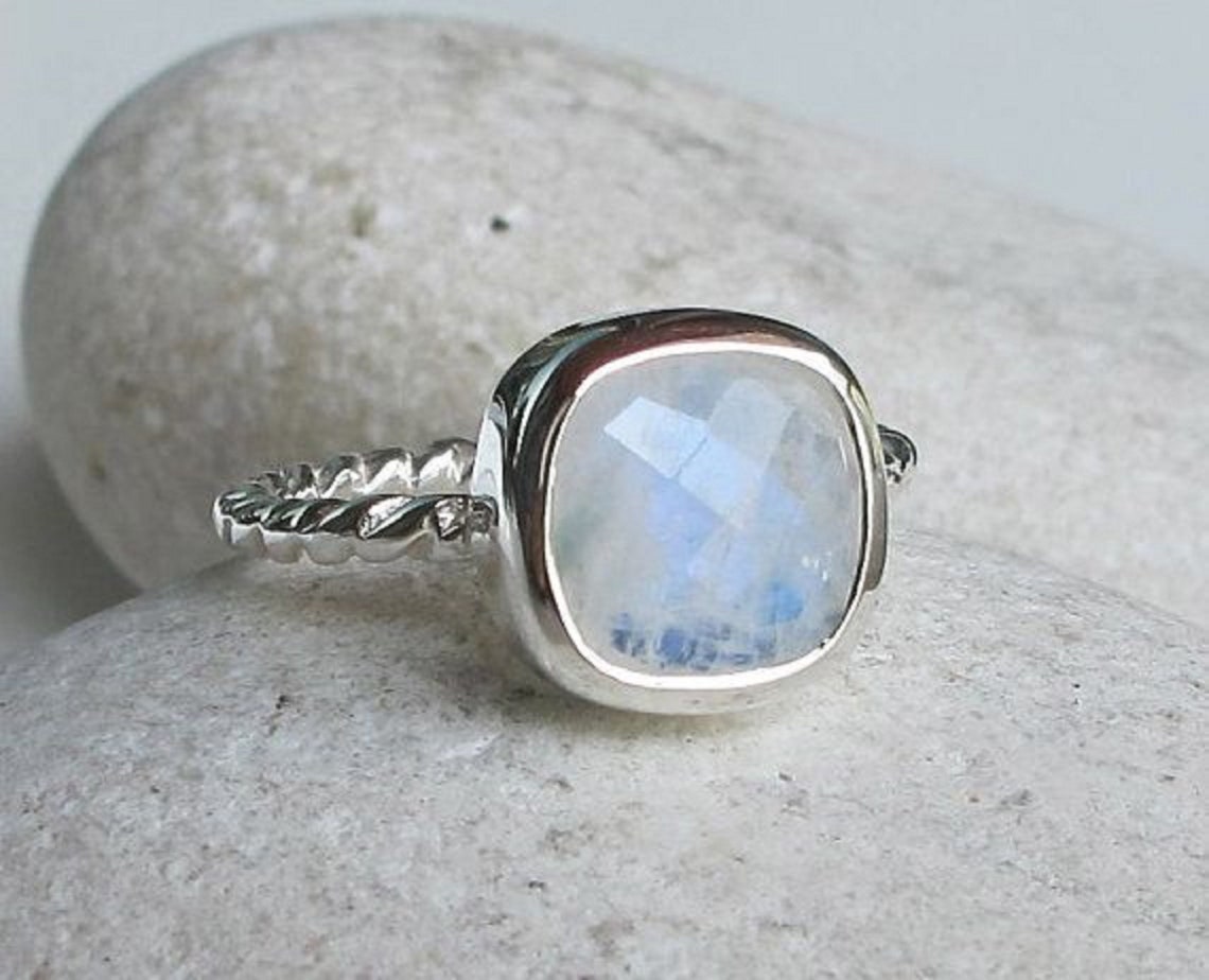 Natural Moonstone Ring 925 Silver Moonstone Ring Square Etsy