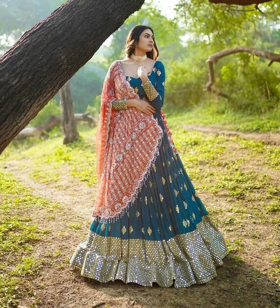 Indian Women Dirsty Green Wedding Lehenga Choli Fancy Floral - Etsy