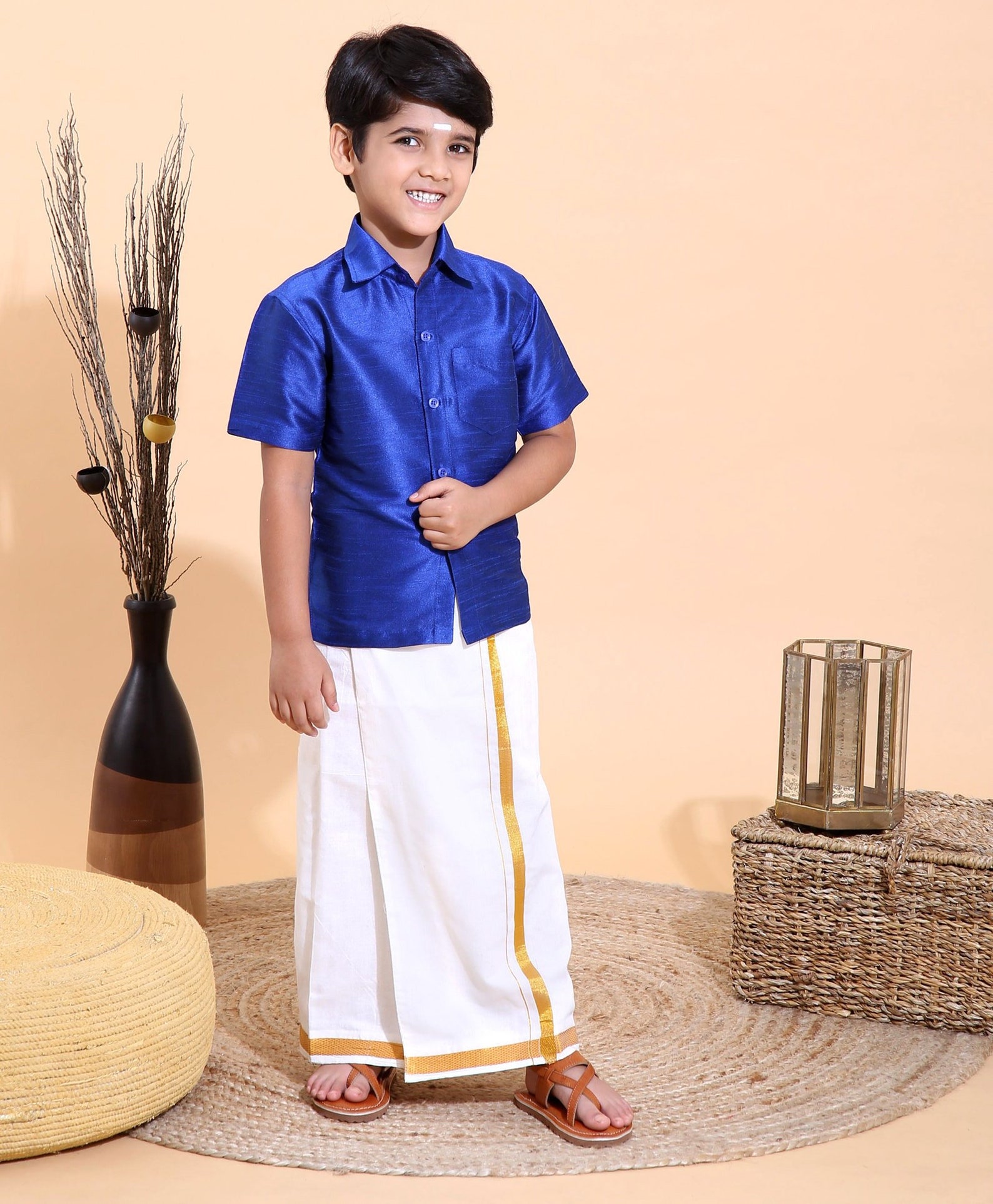 Indian Kids Half Sleeves Shirt With Mundu Traditional Onam