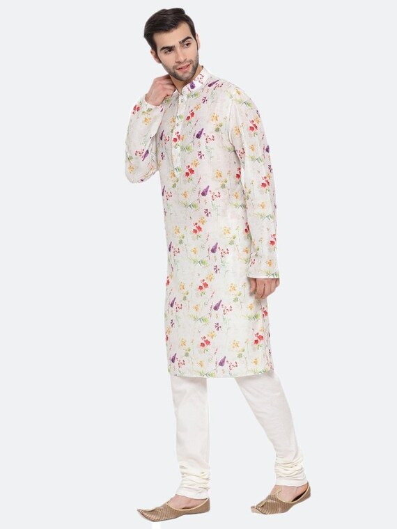 traditionele Diwali geschenken Kleding Jongenskleding Tops & T-shirts Kerstmis bruiloft Jongens bedrukte crème Kurta en pyjama set-jongen traditionele Angrakha set etnische jurk 