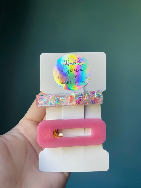 2-pack Pink and Rainbow Confetti Resin Hair Clips/ Barrettes  display picture 1