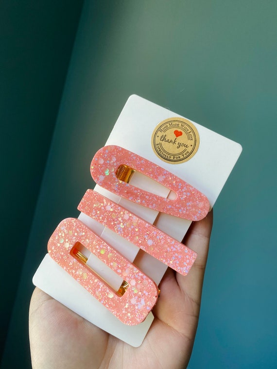 Blush Pink Glitter Resin Hair Clips/ Barrettes Multi Style  display picture 3