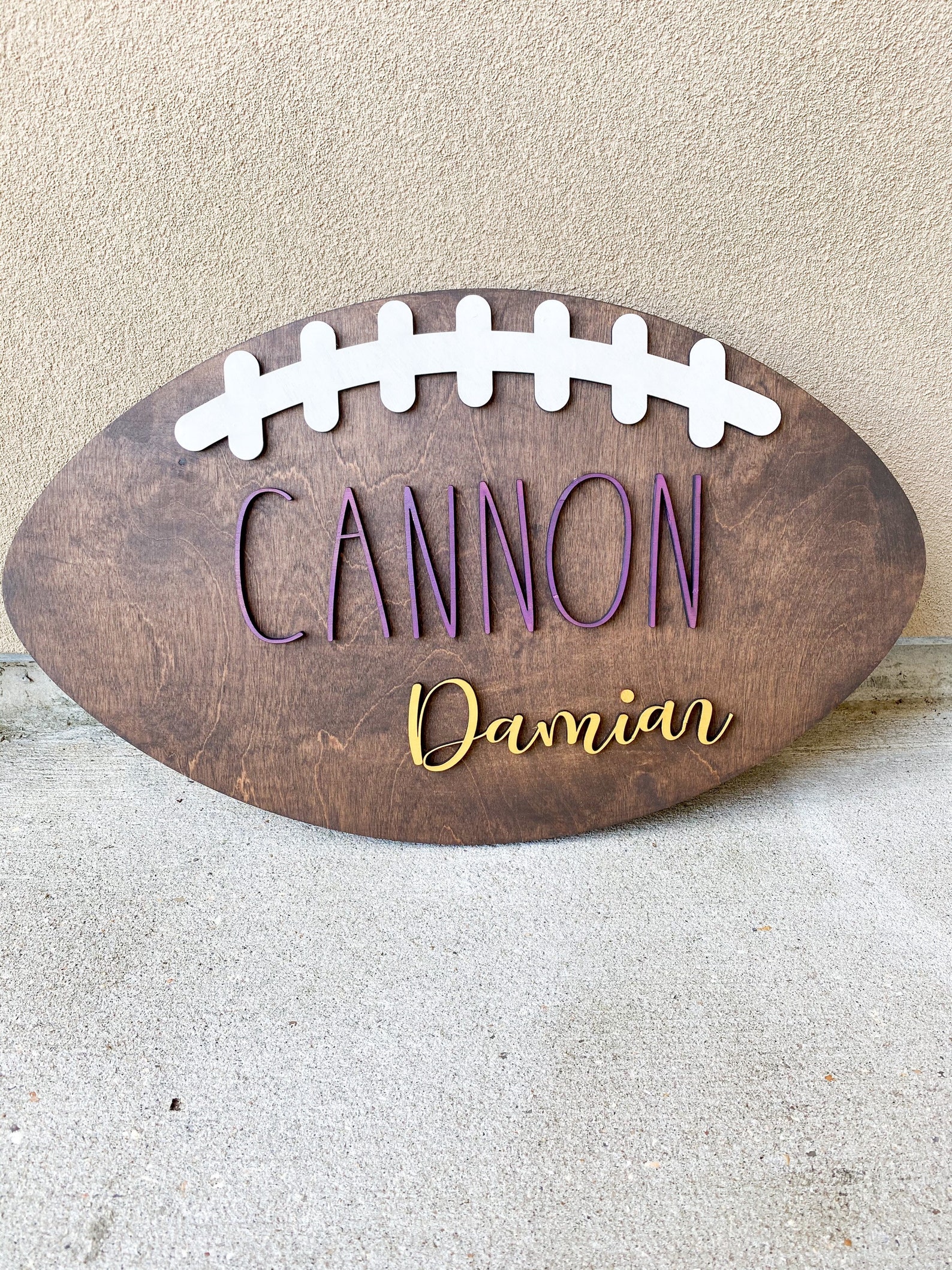 Football Name Sign 1828 Diameter Round Sign Child Etsy