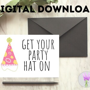 Printable Birthday Card: Party Hat Design (Digital Download)