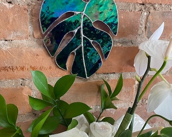 Customizable Tropical Stained Glass Monstera Leaf