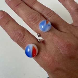 Red, White & Blue Fused Glass Ring with Adjustable  Band - jewelry