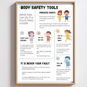 Póster de herramientas de seguridad corporal para niños / Educación sobre contacto físico seguro e inseguro (descarga digital)