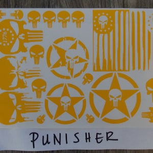 Punisher Pack Style High Heat Vinyl Stencil 12&quot; x 8&quot; Avery SF 100-235-S High Bake Yellow Vinyl for Cerakote DuraCoat