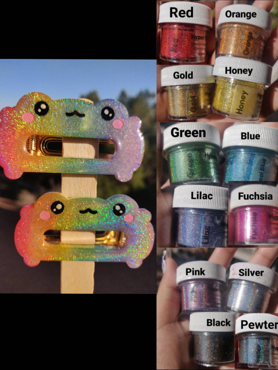 Custom Color Holographic Frog Hair Clip Etsy
