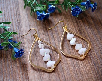 White Crystal Gold Hoop Earrings, Purple Gemstone Earring, Hypoallergenic, Crystal Jewelry, Boho, Gift for Her, Handmade, Gift Under 20