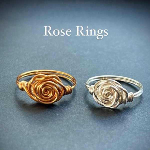 Rose Ring, Non-Tarnish, Gold and Silver, Crystal Flower, Ethically Sourced, Wire Wrapped Rings, Custom Crystal Hippie Jewelry, Gift for Her