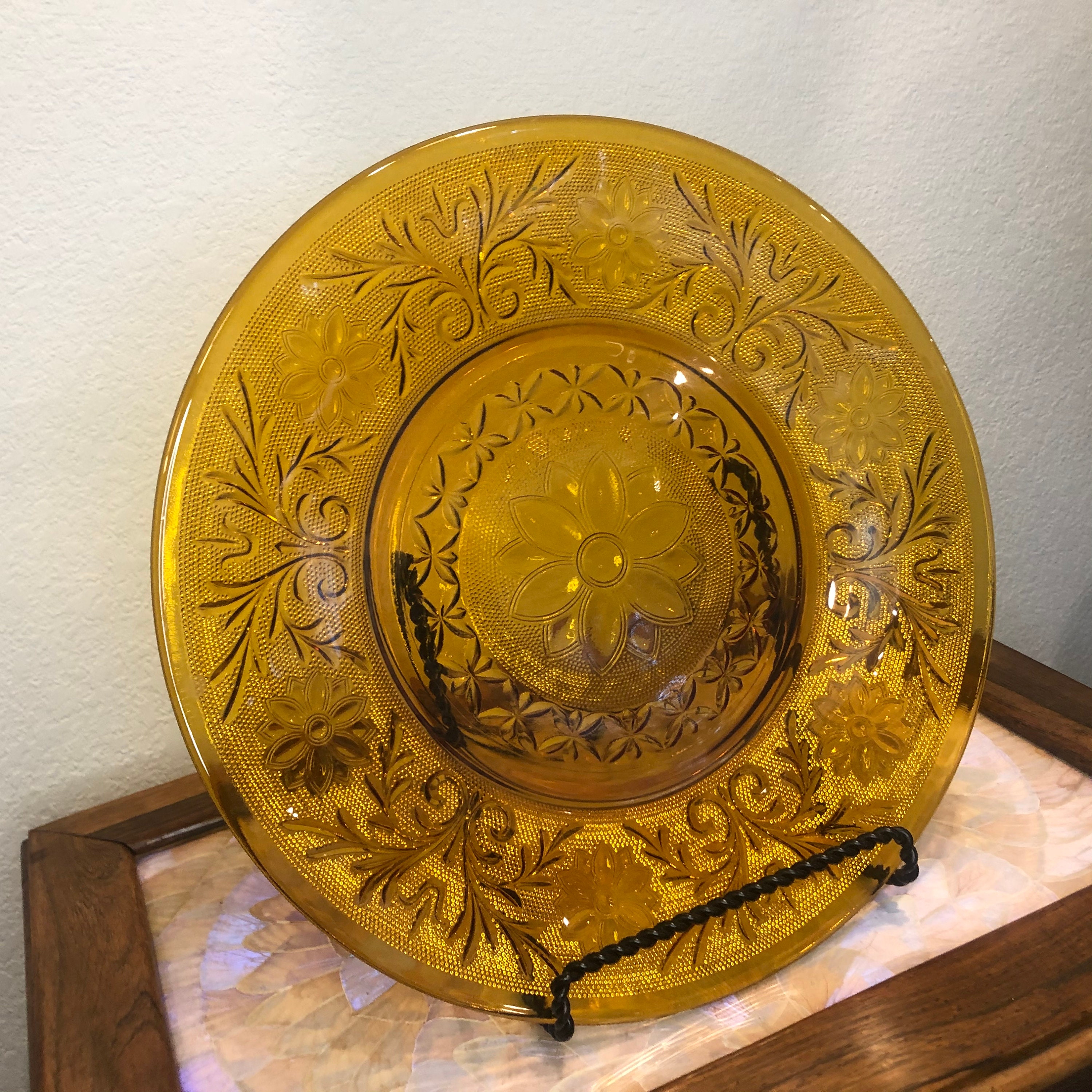 Amber Indiana Glass Sandwich Pattern Serving Platter Etsy