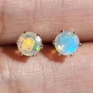 NATURAL Opal Stud Earrings 14K Gold Rose Gold White Gold Genuine Beautiful Round Ethiopian Opal Studs Men Women Non-Tarnish 4mm