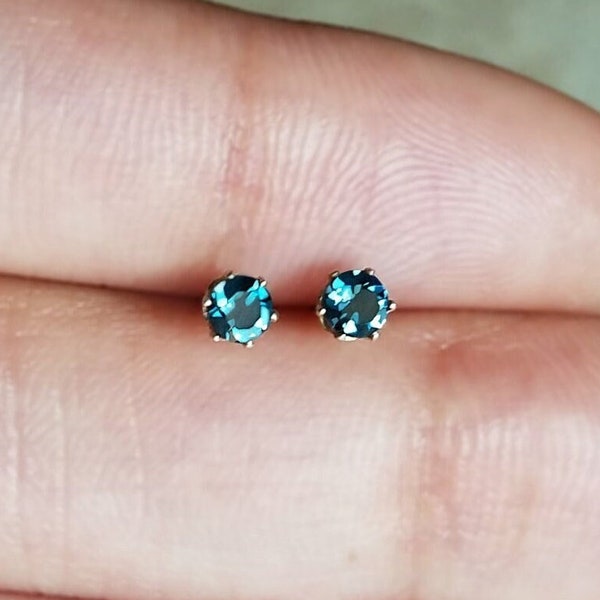 NATURAL London Blue Topaz Earrings Studs 14K Gold Rose Gold White Gold Silver Gorgeous Blue Gemstones Men Women Non-Tarnish Jewelry 3mm