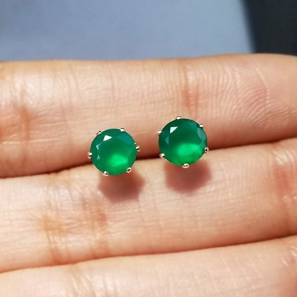 NATURAL Onyx Earrings Green Studs White Gold Rose Gold 14K Gold Radiant Glowing Gemstone Jewelry Emerald-Like Vibrant Stud Men Women