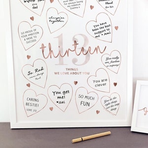 13 Dinge, die wir an Ihnen lieben Rosegold Party Dekor, bedruckbares Schild 13