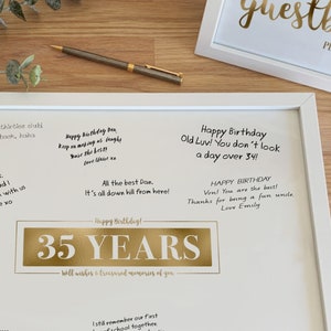 35th Birthday Message Board, 35 Years Well Wishes Treasured Memories, Gold 35th Party Printable Sign  In Poster, Thirty-Five Years Digital