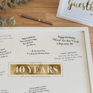 40. Geburtstag Gästebuch Alternative Signature Board druckbares Schild glücklich 40th Geburtstag gut Wünsche und geschätzte Erinnerungen von Ihnen vierzig Jahre altes Gold