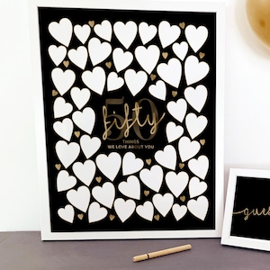 50 Things We Love About You Printable Black Gold Decorations for Men&#39;s 50th Birthday Sign In Signature Frame Fifty Reasons Why Poster